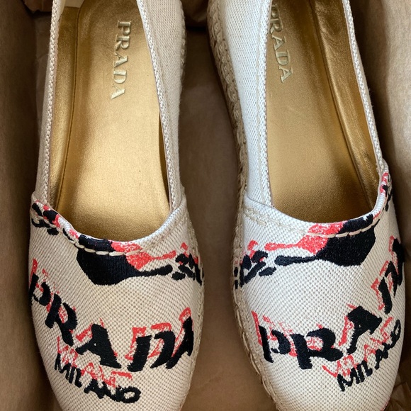 PRADA Beige Embroidered Canvas Espadrille 8.5/38.5 - Picture 1 of 10